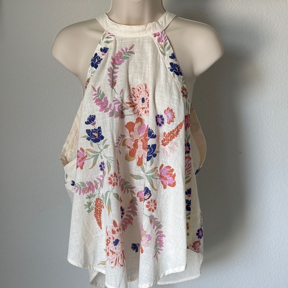 Free People Tops - Free People Floral Halter Tank Top in Cream with Pink, Blue & Orange Flowers
